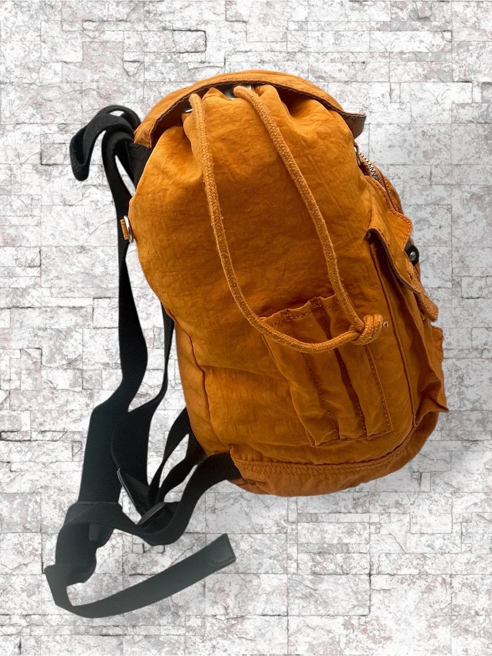 Kipling Vintage Crinkle Nylon Cargo Drawstring Mini Backpack – Orange